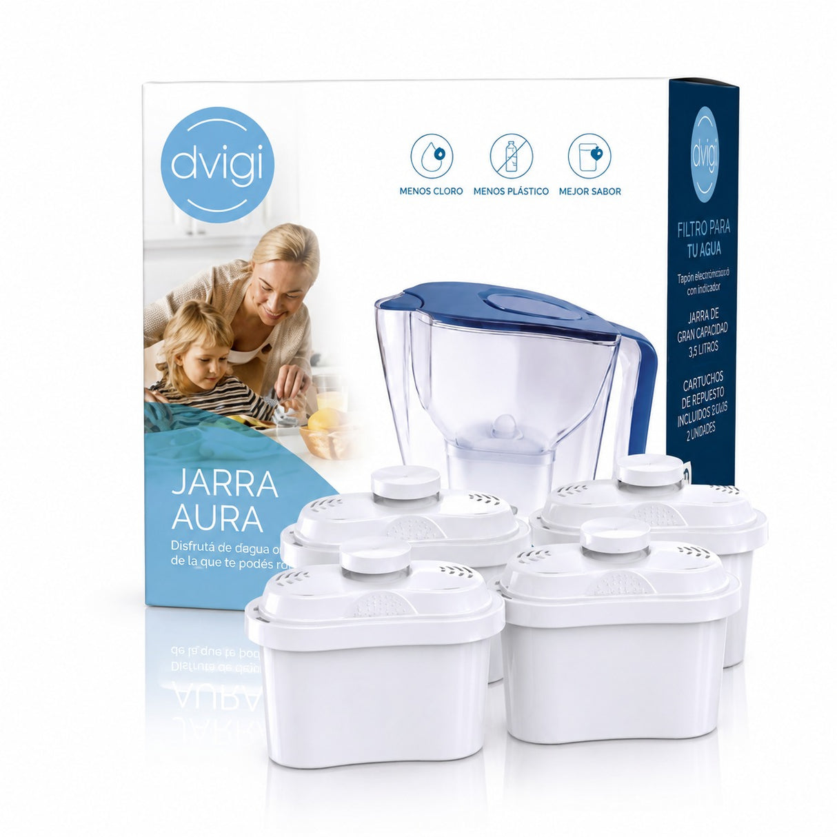 Jarra Purificadora de Agua AURA DVIGI + 4 Filtros adicionales